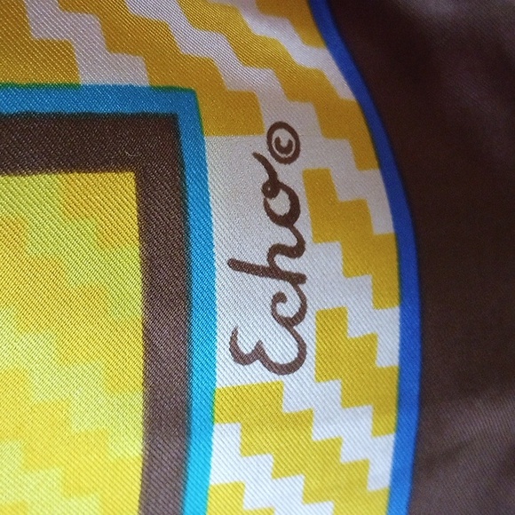 NWT Echo Square Floral Silk Scarf. Yellow Gold Teal Blue Green Brown White - Picture 3 of 6